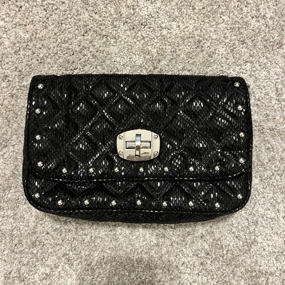 WHBM Studded Black Quilted Clutch/Bag w/Rhinestones - Picture 4 of 6